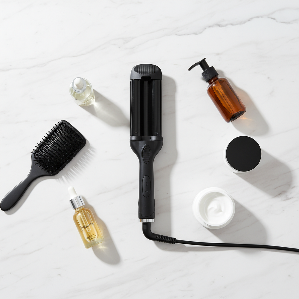 Alisador de cerâmica Pro PTC com aquecimento rápido, display LCD e barril 37mm para ondas e cachos