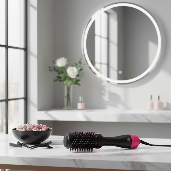 Escova volumizadora Volume Plus com cerâmica turmalina, display LCD e 10 temperaturas para volume profissional
